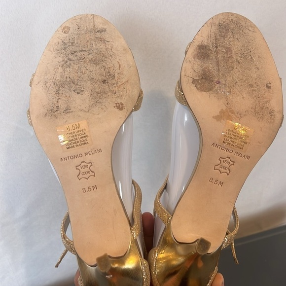 Antonio Melani crystal-embellished shoes Elegant Gold Strappy Women's Heels 8.5 - Picture 9 of 15